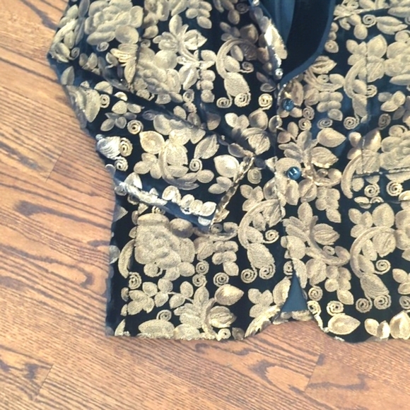 Black Velvet Gold Floral Sequins Modern Harry Styles Inspo Tuxedo Jacket Sz XL - Picture 5 of 12